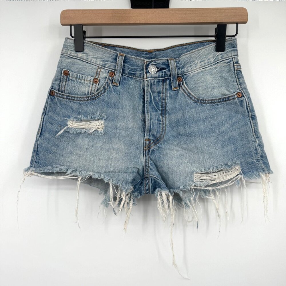 Levi’s 501  Womens Shorts medium wash woman’s size 24 waist cut off raw edge